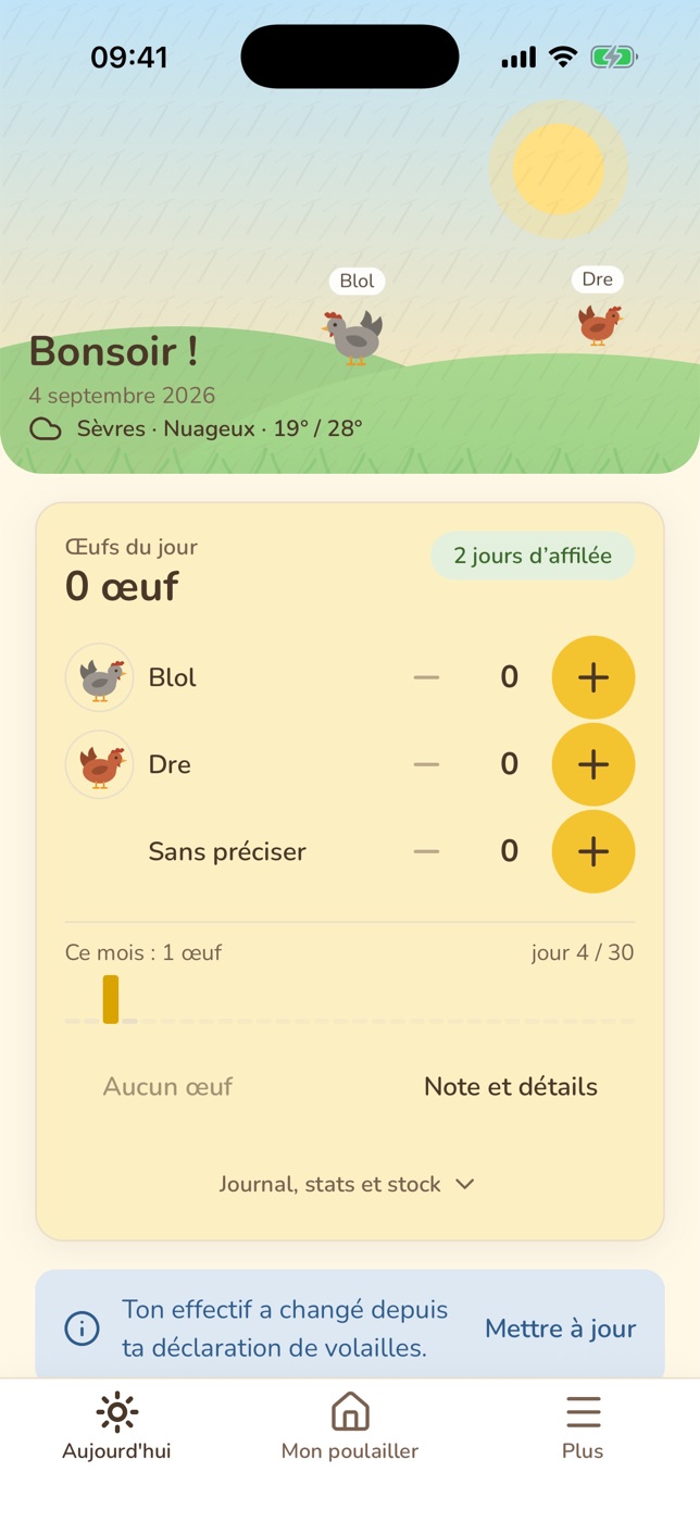 Écran Aujourd’hui de La Poule House